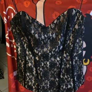Guess Black and Cream Lace Top